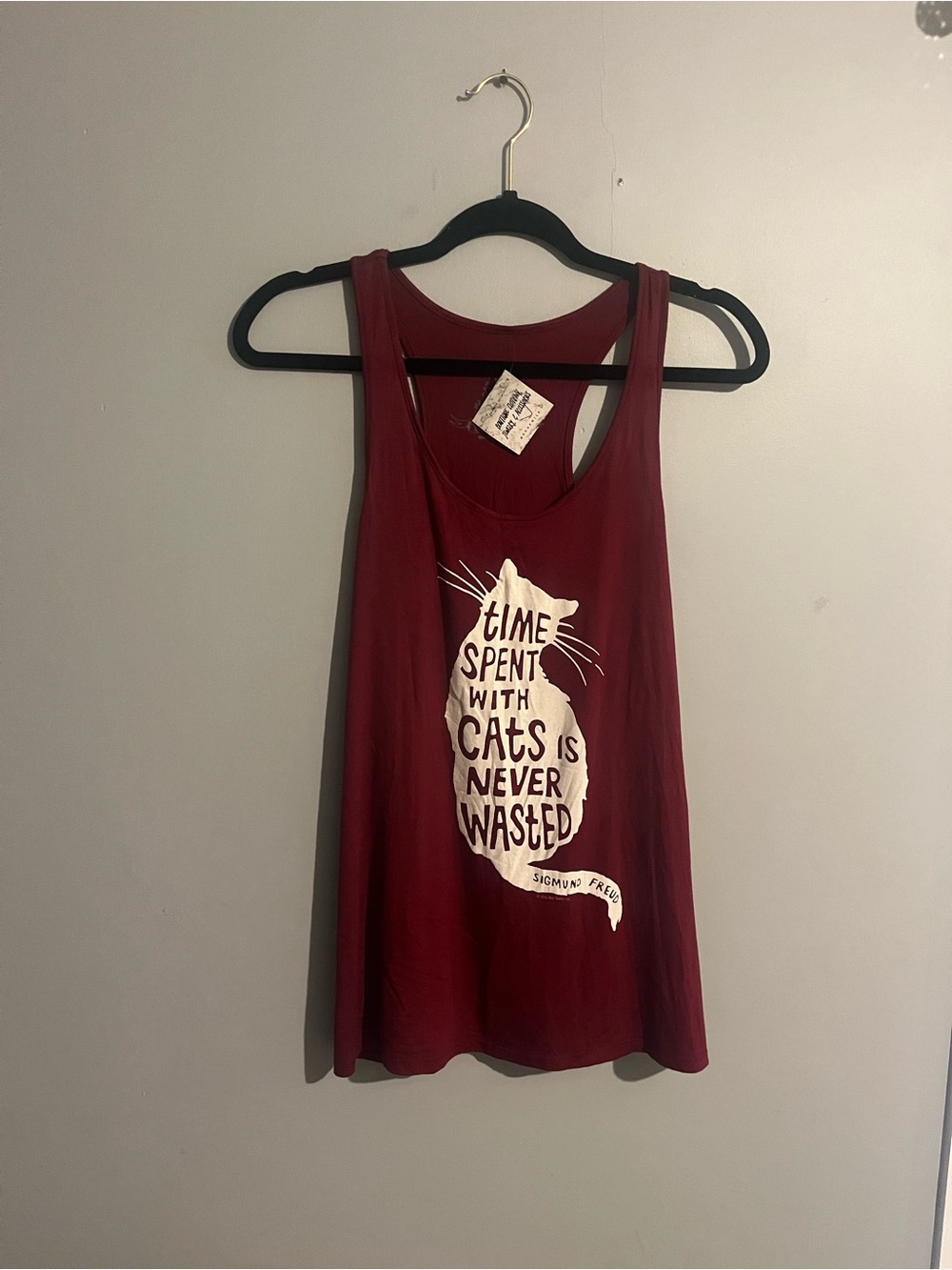 NWT Bear Dance Maroon Tank Top with White Cat Graphic size large